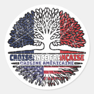 Sticker Rond Drapeau des racines d'arbre américain France