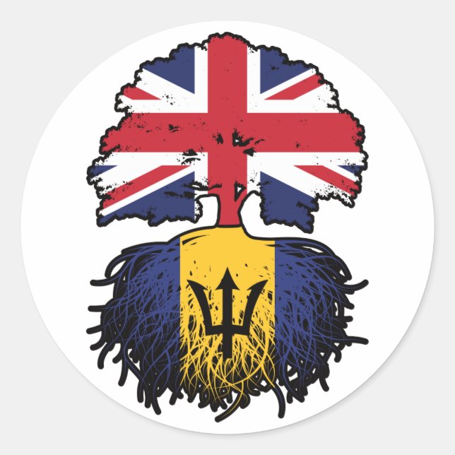 Sticker Rond Drapeau des racines d'arbre de la Barbade (Devant)