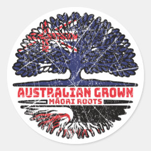 Sticker Rond Drapeau des racines d'arbre de l'Australie maya