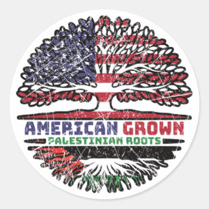 Sticker Rond Drapeau des racines d'arbre Palestine-Amérique