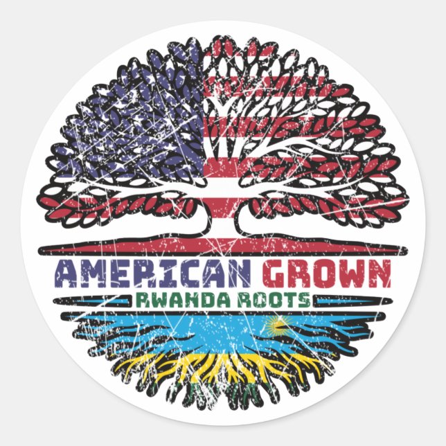 Sticker Rond Drapeau des racines d'arbres rwando-américaines (Devant)