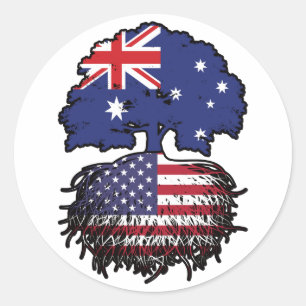 Sticker Rond Drapeau des racines de l'arbre USA American Austra