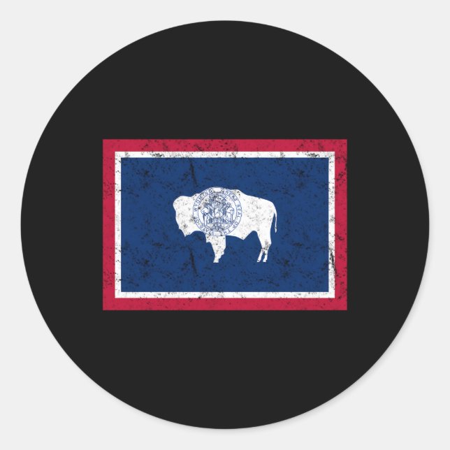 Sticker Rond Drapeau d'État en détresse du Wyoming (Devant)