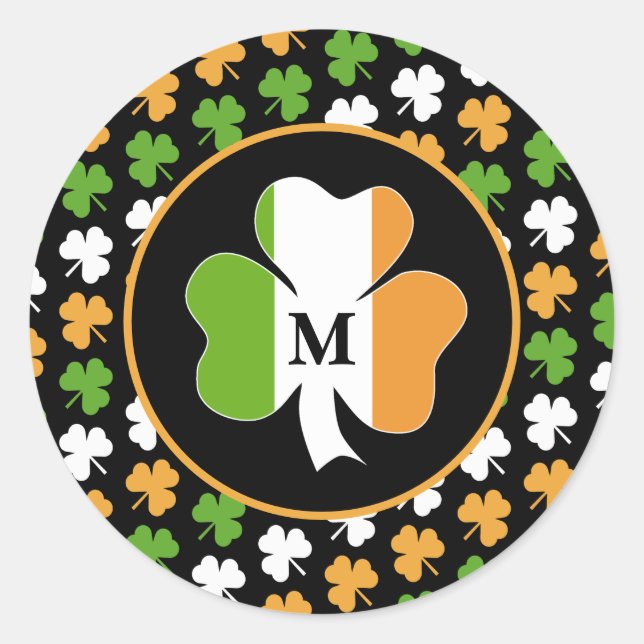 Sticker Rond Drapeau d'Irlande à partir de trèfles (Devant)