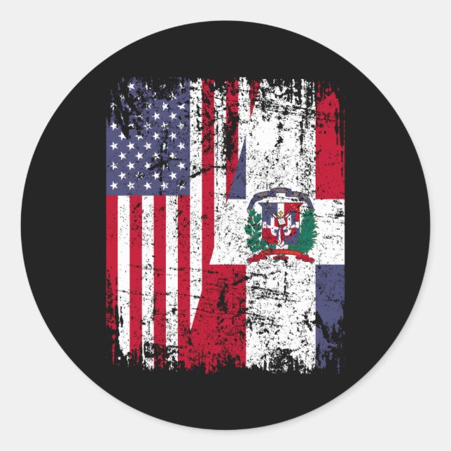 Sticker Rond Drapeau dominicain à demi-américain Roots (Devant)