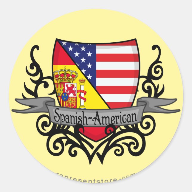 Sticker Rond Drapeau du Bouclier espagnol-américain (Devant)