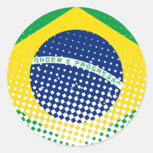 Sticker Rond Drapeau Du Brésil Avec Effet Halftone