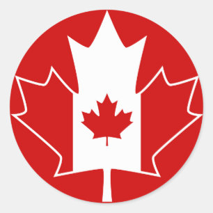 Sticker Rond Drapeau du Canada en feuille d'érable - rouge