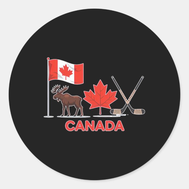 Sticker Rond Drapeau du Canada Feuille d'érable canadienne Cerf (Devant)