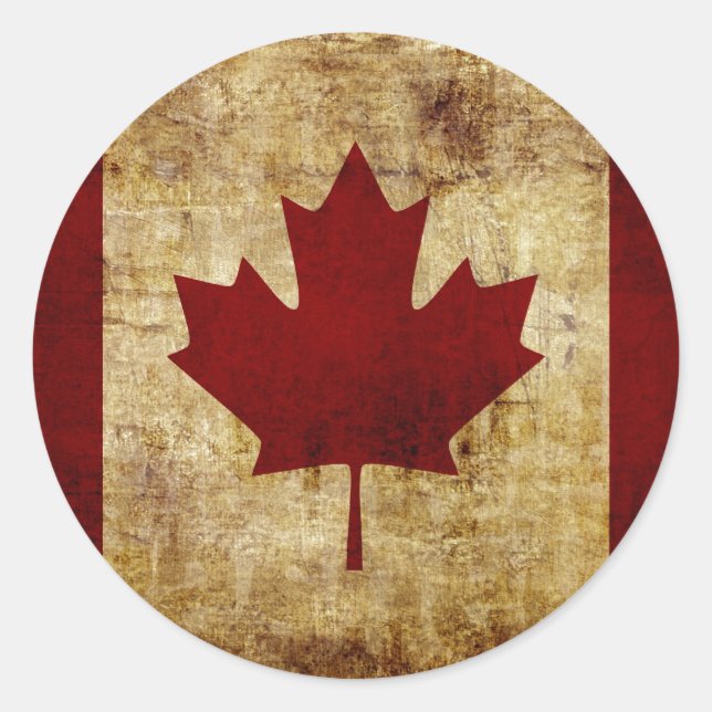 Sticker Rond Drapeau du Canada / grunge (Devant)