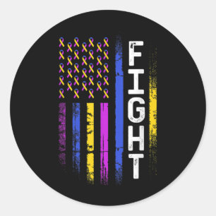 Sticker Rond Drapeau du cancer de la vessie jaune violet ruban 