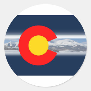 Sticker Rond Drapeau du Colorado avec des montagnes