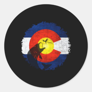 Sticker Rond Drapeau du Colorado avec pêche à la mouche S