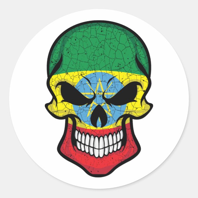 Sticker Rond Drapeau du crâne souriant d'Éthiopie (Devant)