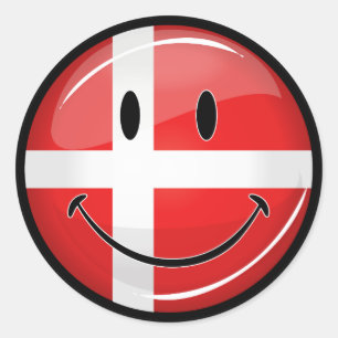 Sticker Rond Drapeau du Danemark souriant