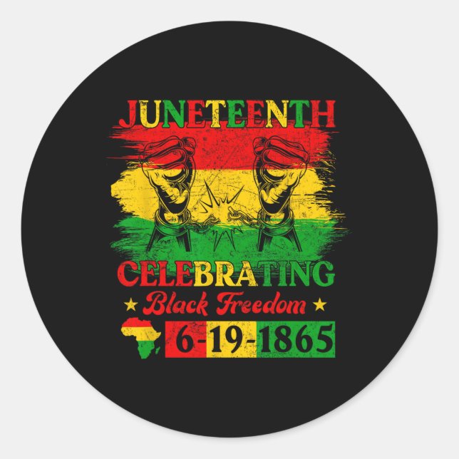 Sticker Rond Drapeau du Juneteenth célébrant la liberté noire J (Devant)
