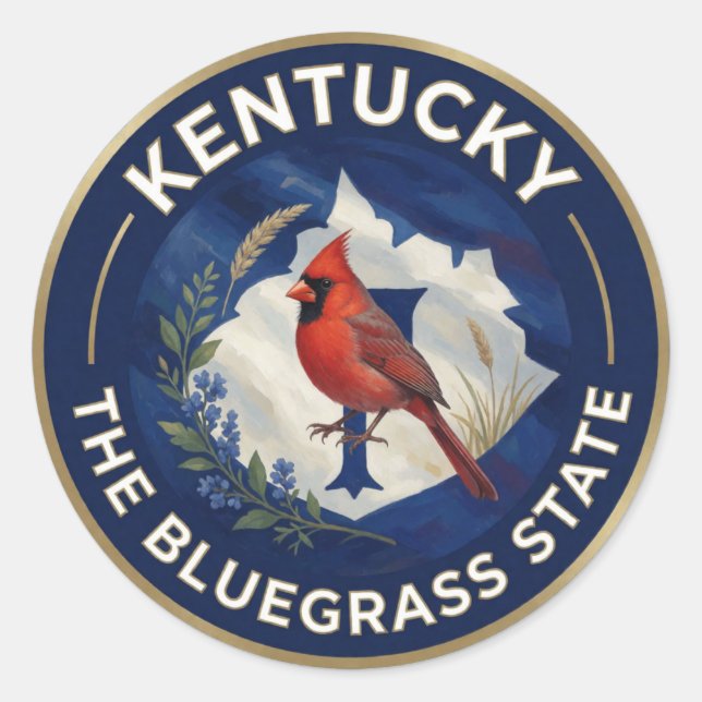 Sticker Rond 🐎 Drapeau du Kentucky et Cardinal rouge Bleuets (Devant)