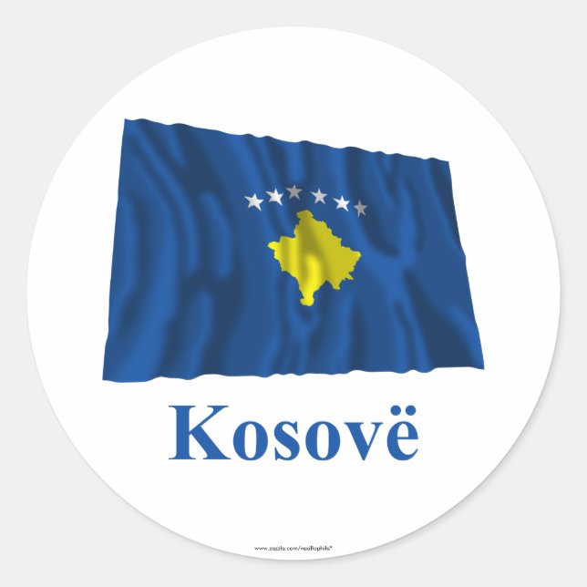 Sticker Rond Drapeau du Kosovo avec nom en albanais (Devant)