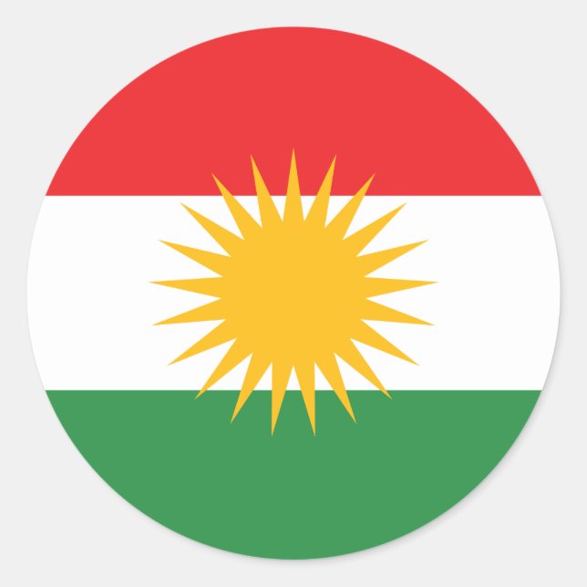 Sticker Rond Drapeau du Kurdistan; Kurde; Kurde (Devant)