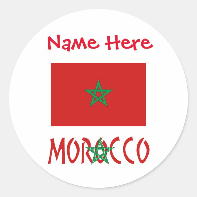 Sticker Rond Drapeau du Maroc personnalisé avec nom (Devant)