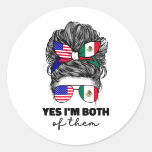 Sticker Rond Drapeau du Mexique et des États-Unis moitié mexica