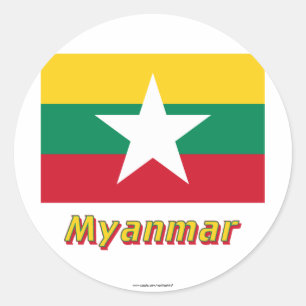 Sticker Rond Drapeau du Myanmar avec nom
