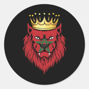 Sticker Rond Drapeau du roi Lion Maroc