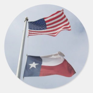 Sticker Rond Drapeau du Texas et des États-Unis
