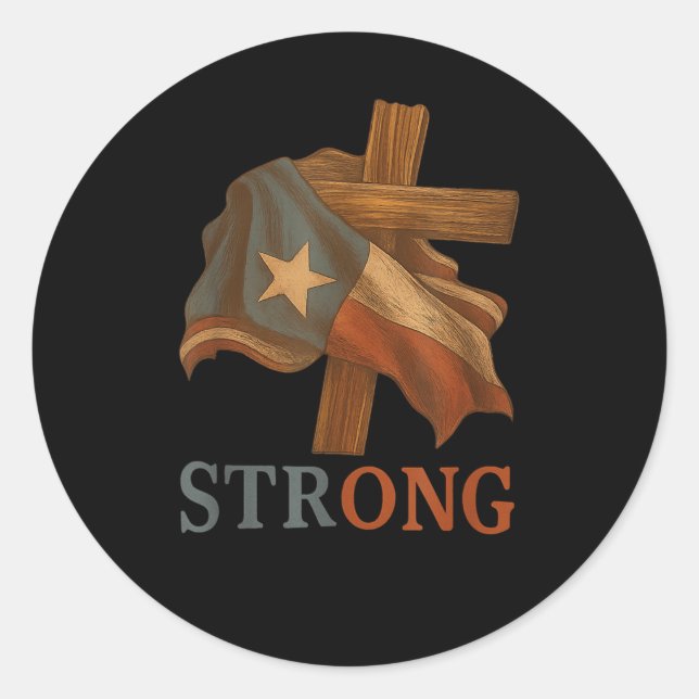 Sticker Rond Drapeau du Texas Fort Croix Chrétienne Fierté du T (Devant)