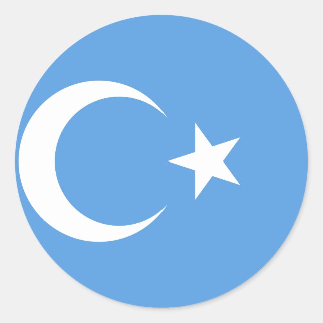 Sticker Rond Drapeau du Turkestan oriental Ouyghur (Devant)
