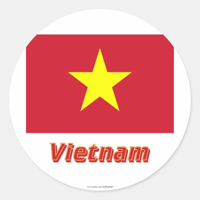 Sticker Rond Drapeau du Vietnam avec nom (Devant)