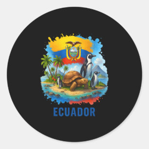 Sticker Rond Drapeau équatorien Équateur Îles Galapagos Vacance