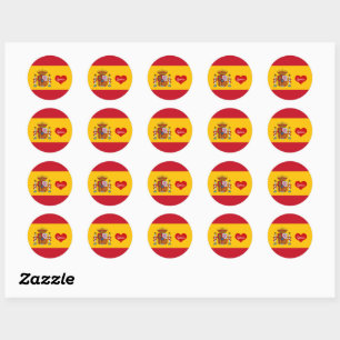 Sticker Rond Drapeau espagnol avec cœur rouge, j'aime l'Espagne