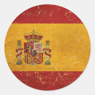 Sticker Rond Drapeau espagnol Vintage Grunge Design