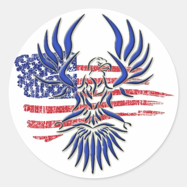 STICKER ROND DRAPEAU ET AIGLE AMÉRICAINS (Devant)
