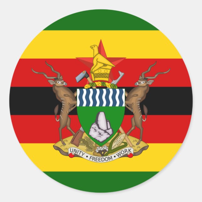 Sticker Rond Drapeau et armoiries du Zimbabwe, Drapeau du Zimba (Devant)