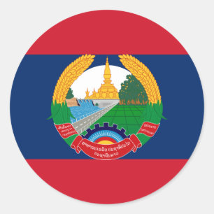 Sticker Rond Drapeau et Emblème Lao, Drapeau du Laos