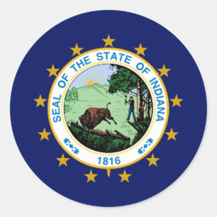 Sticker Rond Drapeau et phoque Hoosier, Drapeau de l'Indiana