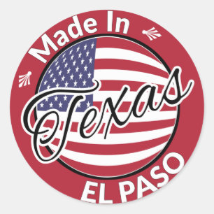 Sticker Rond Drapeau fabriqué à El Paso Texas États-Unis