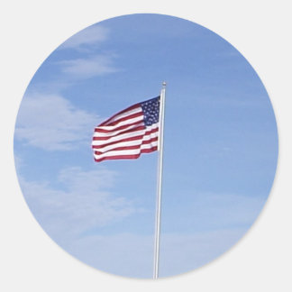 Sticker Rond Drapeau faisant fièrement signe USA