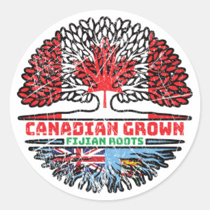 Sticker Rond Drapeau Fidji Fijian Canadian Canada Tree Roots