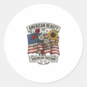 Sticker Rond Drapeau Floral American Beauty Patriotique