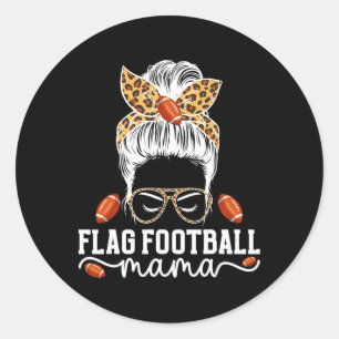 Sticker Rond Drapeau Football Mama Messy Bun Drapeau Joueur de 