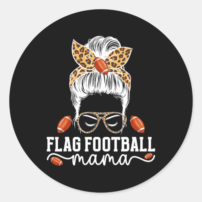 Sticker Rond Drapeau Football Mama Messy Bun Drapeau Joueur de  (Devant)