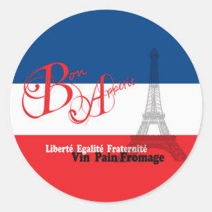 Sticker Rond Drapeau français Tour Eiffel Bon Appetit