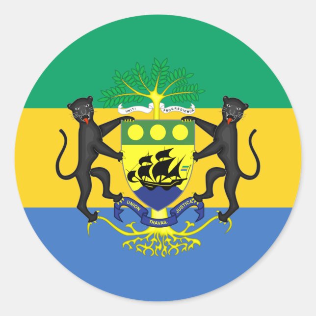 Sticker Rond Drapeau gabonais et armoiries, Drapeau du Gabon (Devant)