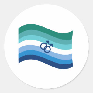 Sticker Rond Drapeau gay masculin azur ondoyant de fierté d'amo