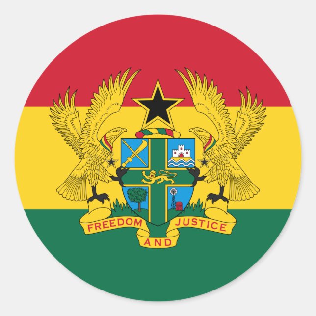 Sticker Rond Drapeau ghanéen et armoiries du Ghana (Devant)