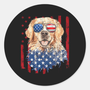 Sticker Rond Drapeau Golden Retriever Usa Retro 4 juillet