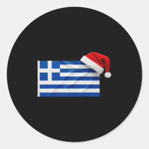 Sticker Rond Drapeau grec chapeau de Père Noël drôle Grèce Noël